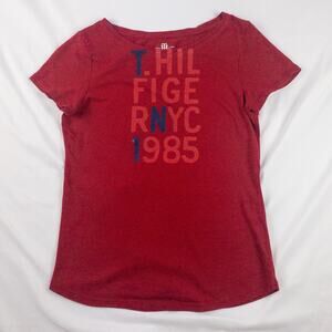 Tommy Hilfiger Red Graphic Short Sleeve Tee Shirt Womens Small